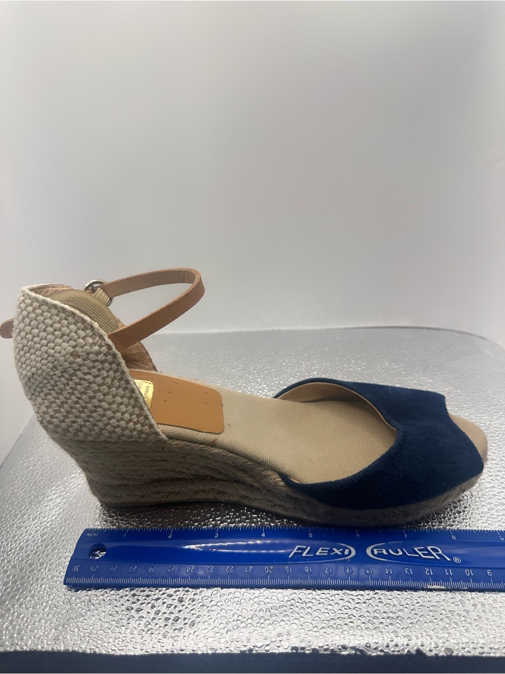 Kanna Peep-toe Wedge Espadrilles Women's Size 8.5 Blue Suede - Picture 12 of 13